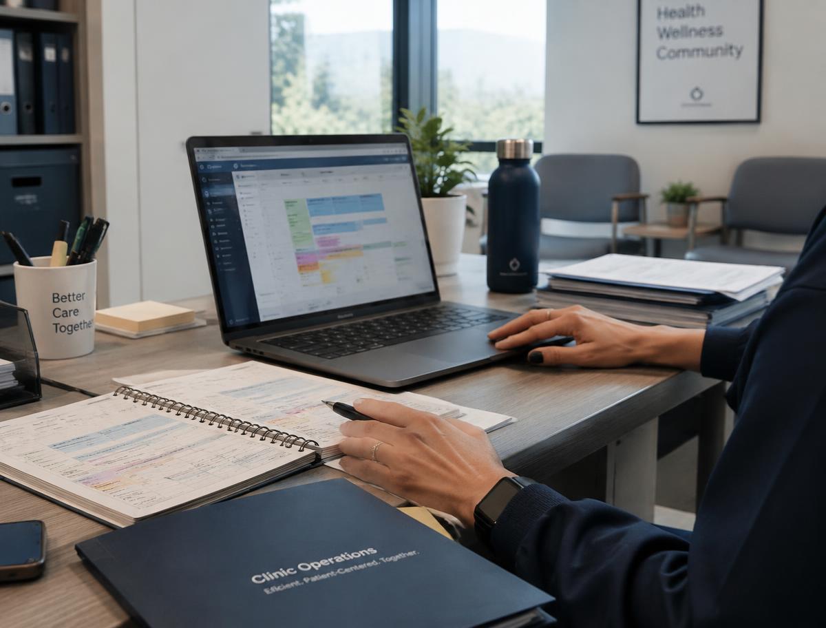 Practice manager working on a clinic schedule